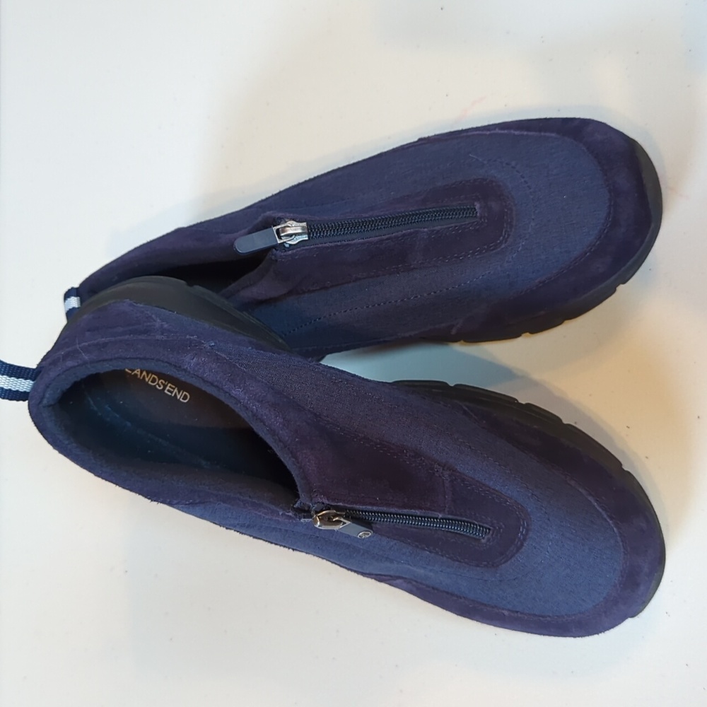 Lands' End navy blue zip up moc style shoes, 11